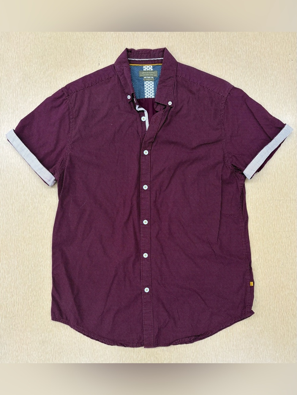 Denim & Flower slim fit micro polkadot button down shirt